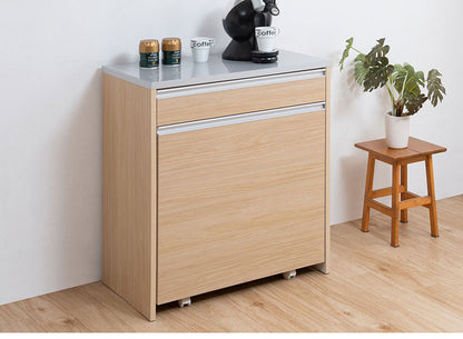 ダストボックス キッチンカウンター 幅80.5cm マリンナチュラル 日本製 完成品 2分別 45リットル 引き出し付き ゴミ箱 ごみ箱 レンジ台 ダストカウンター キッチン収納 隠す収納(代引不可)