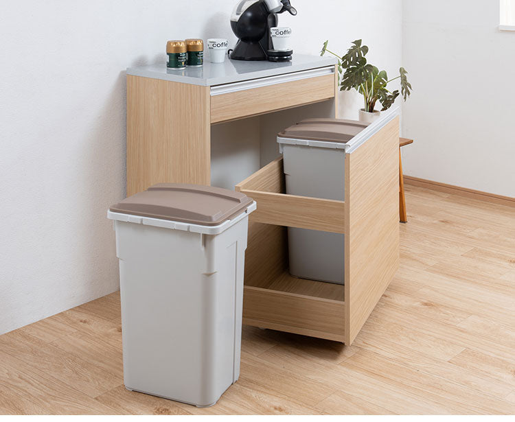 ダストボックス キッチンカウンター 幅80.5cm マリンナチュラル 日本製 完成品 2分別 45リットル 引き出し付き ゴミ箱 ごみ箱 レンジ台 ダストカウンター キッチン収納 隠す収納(代引不可)