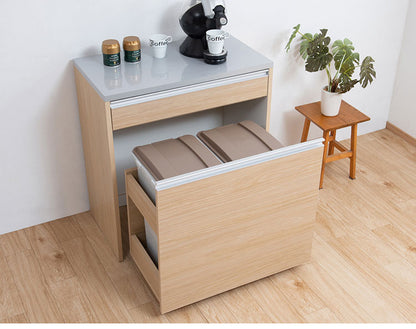 ダストボックス キッチンカウンター 幅80.5cm マリンナチュラル 日本製 完成品 2分別 45リットル 引き出し付き ゴミ箱 ごみ箱 レンジ台 ダストカウンター キッチン収納 隠す収納(代引不可)