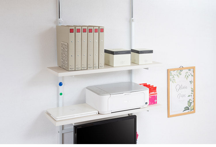 突っ張り壁面収納 無段階調整2枚棚オープンラック 幅89.5cm ホワイトウォッシュ 棚 つっぱり 薄型 収納 ディスプレイラック 店舗 新生活 カフェ サロン 一人暮らし diy 北欧 ランドリー(代引不可)