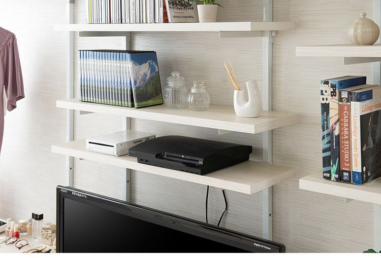 突っ張り壁面収納 無段階調整2枚棚オープンラック 幅89.5cm ホワイトウォッシュ 棚 つっぱり 薄型 収納 ディスプレイラック 店舗 新生活 カフェ サロン 一人暮らし diy 北欧 ランドリー(代引不可)