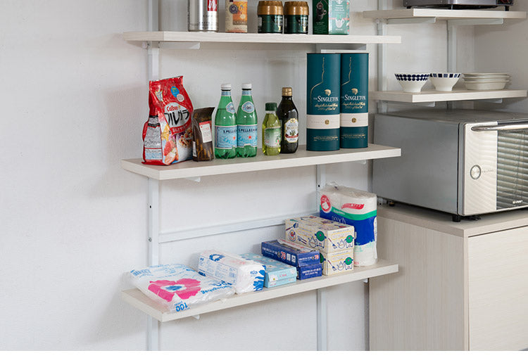 突っ張り壁面収納 無段階調整2枚棚オープンラック 幅89.5cm ホワイトウォッシュ 棚 つっぱり 薄型 収納 ディスプレイラック 店舗 新生活 カフェ サロン 一人暮らし diy 北欧 ランドリー(代引不可)