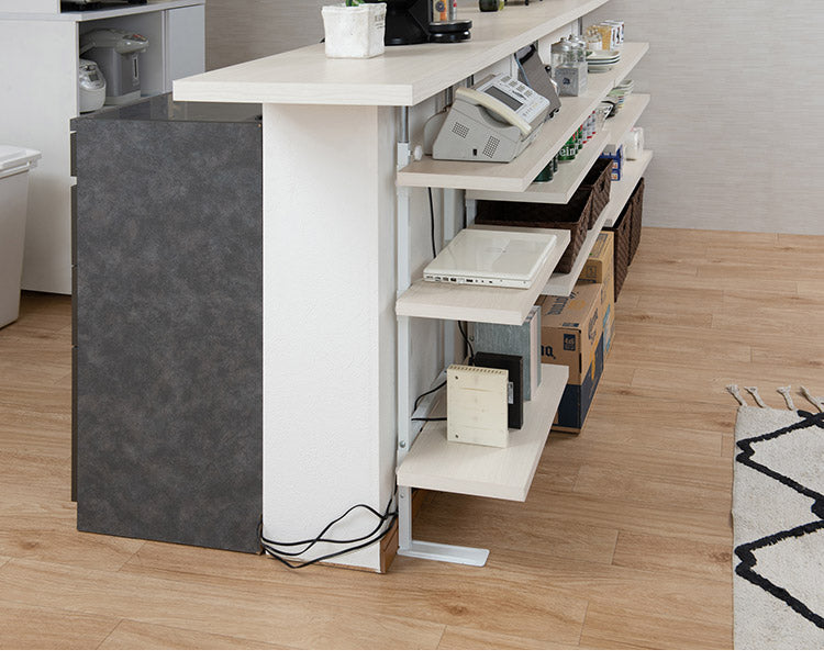 カウンター下突っ張りラック 無段階調整3枚棚オープンラック 本体 幅59.5cm ホワイトウォッシュ 壁面ラック つっぱり 薄型 収納 ディスプレイラック 店舗 新生活 カフェ サロン 一人暮らし(代引不可)