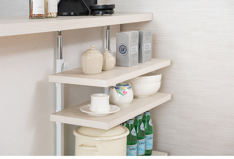 カウンター下突っ張りラック 無段階調整3枚棚オープンラック 本体 幅59.5cm ホワイトウォッシュ 壁面ラック つっぱり 薄型 収納 ディスプレイラック 店舗 新生活 カフェ サロン 一人暮らし(代引不可)