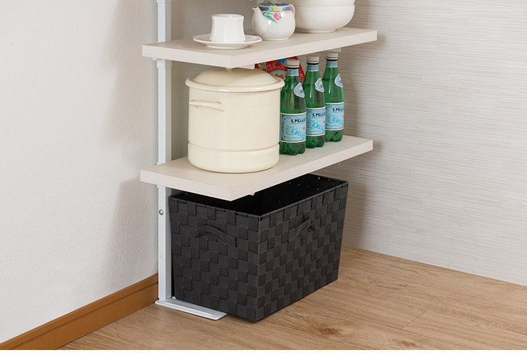 カウンター下突っ張りラック 無段階調整3枚棚オープンラック 本体 幅59.5cm ホワイトウォッシュ 壁面ラック つっぱり 薄型 収納 ディスプレイラック 店舗 新生活 カフェ サロン 一人暮らし(代引不可)