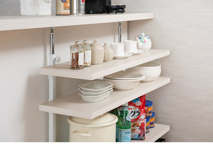 カウンター下突っ張りラック 無段階調整3枚棚オープンラック 本体 幅89.5cm ホワイトウォッシュ 壁面ラック つっぱり 薄型 収納 ディスプレイラック 店舗 新生活 カフェ サロン 一人暮らし(代引不可)