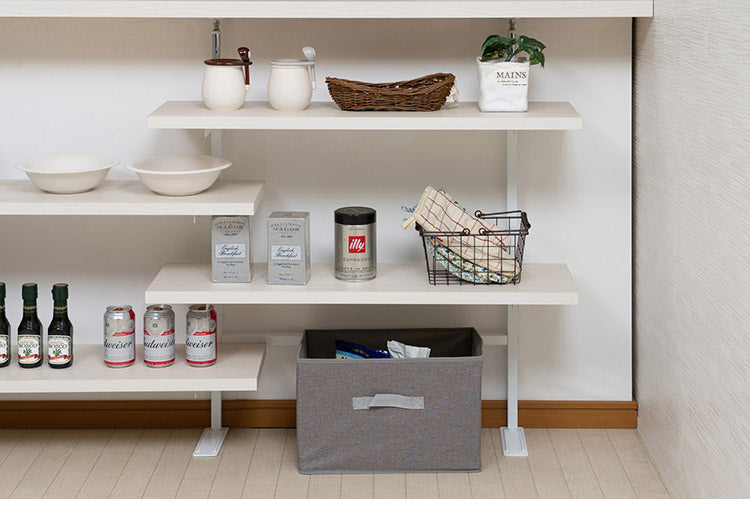 カウンター下突っ張りラック用追加棚板1枚 幅89.5cm 取付金具セット ホワイトウォッシュ 本体別売り 1枚のみの販売 ホワイト 棚 つっぱり 薄型 収納棚 ディスプレイラック(代引不可)