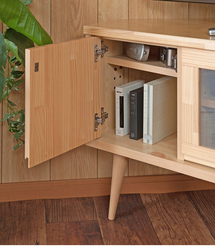 Baum 天然木パイン材のコーナーTVボード 幅120 北欧ナチュラル 脚付き モダン ローボード 北欧 ナチュラル おしゃれ ラック コーナーボード TVボード TV台 テレビボード テレビ台 完成品 ナチュラル(代引不可)