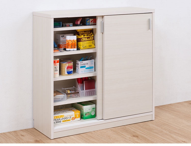 FINEシリーズ カウンター下収納 幅90cm 引き戸タイプ ホワイトウォッシュ 日本製 完成品 キッチン カウンター下 収納 本棚 食器棚 ミニ食器棚 カウンター収納 薄型収納 ラック(代引不可)