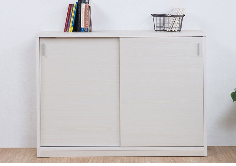 FINEシリーズ カウンター下収納 幅120cm 引き戸タイプ ホワイトウォッシュ 日本製 完成品 キッチン カウンター下 収納 本棚 食器棚 ミニ食器棚 カウンター収納 薄型収納 ラック(代引不可)