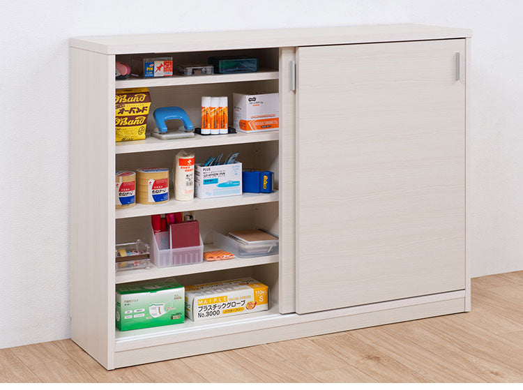 FINEシリーズ カウンター下収納 幅120cm 引き戸タイプ ホワイトウォッシュ 日本製 完成品 キッチン カウンター下 収納 本棚 食器棚 ミニ食器棚 カウンター収納 薄型収納 ラック(代引不可)