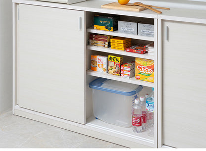 FINEシリーズ カウンター下収納 幅120cm 引き戸タイプ ホワイトウォッシュ 日本製 完成品 キッチン カウンター下 収納 本棚 食器棚 ミニ食器棚 カウンター収納 薄型収納 ラック(代引不可)