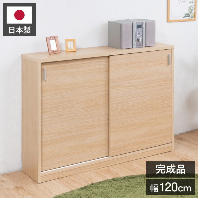 FINEシリーズ カウンター下収納 幅120cm 引き戸タイプ マリンナチュラル 日本製 完成品 キッチン カウンター下 収納 本棚 食器棚 ミニ食器棚 カウンター収納 薄型収納 ラック(代引不可)