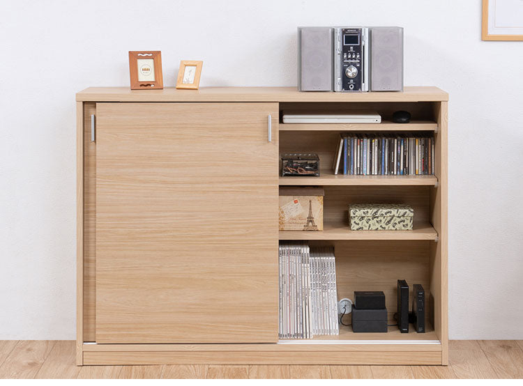 FINEシリーズ カウンター下収納 幅120cm 引き戸タイプ マリンナチュラル 日本製 完成品 キッチン カウンター下 収納 本棚 食器棚 ミニ食器棚 カウンター収納 薄型収納 ラック(代引不可)