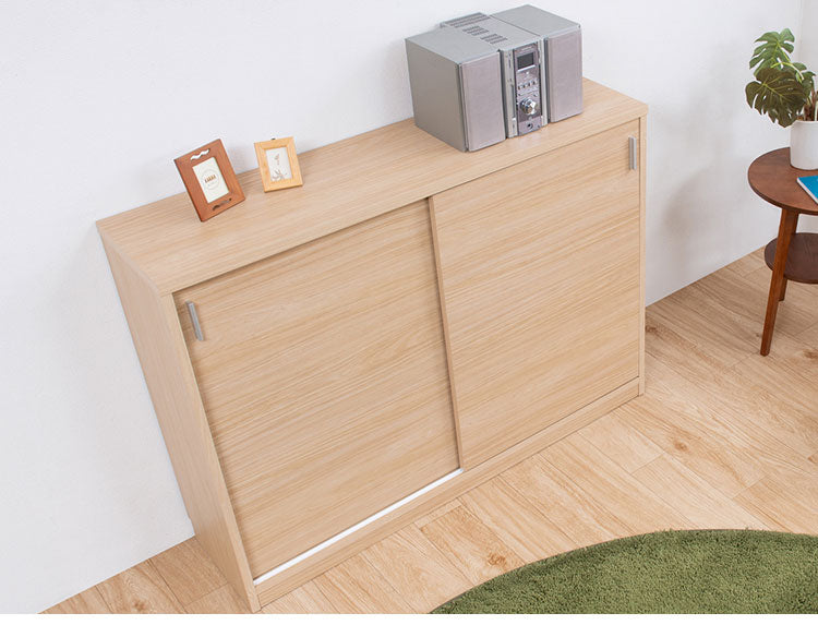 FINEシリーズ カウンター下収納 幅120cm 引き戸タイプ マリンナチュラル 日本製 完成品 キッチン カウンター下 収納 本棚 食器棚 ミニ食器棚 カウンター収納 薄型収納 ラック(代引不可)