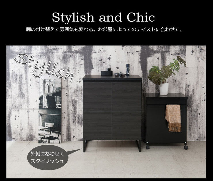日本製 完成品 キャビネット 2×2 ブラック 幅71 スクエア 国産 扉タイプ おしゃれ 黒 男前家具 木目調 木製 モノトーン(代引不可)