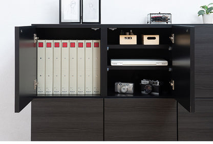 BK-club A4が入る薄型カウンター下収納 幅120cm 奥行34cm 高さ86.5cm キャビネット 完成品 日本製 スタイリッシュブラック 扉タイプ 薄型 カウンター下収納 キッチン キッチン収納(代引不可)