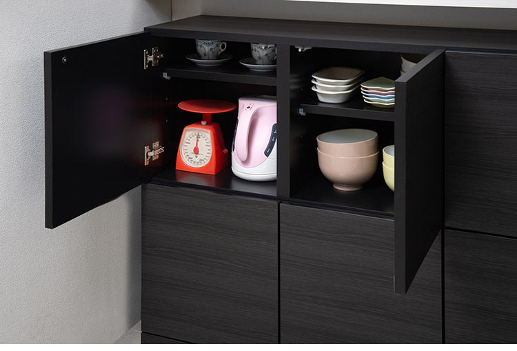 BK-club A4が入る薄型カウンター下収納 幅120cm 奥行34cm 高さ86.5cm キャビネット 完成品 日本製 スタイリッシュブラック 扉タイプ 薄型 カウンター下収納 キッチン キッチン収納(代引不可)