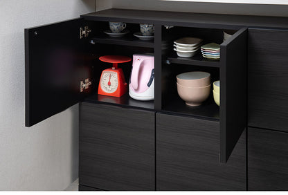 BK-club A4が入る薄型カウンター下収納 幅120cm 奥行34cm 高さ86.5cm キャビネット 完成品 日本製 スタイリッシュブラック 扉タイプ 薄型 カウンター下収納 キッチン キッチン収納(代引不可)