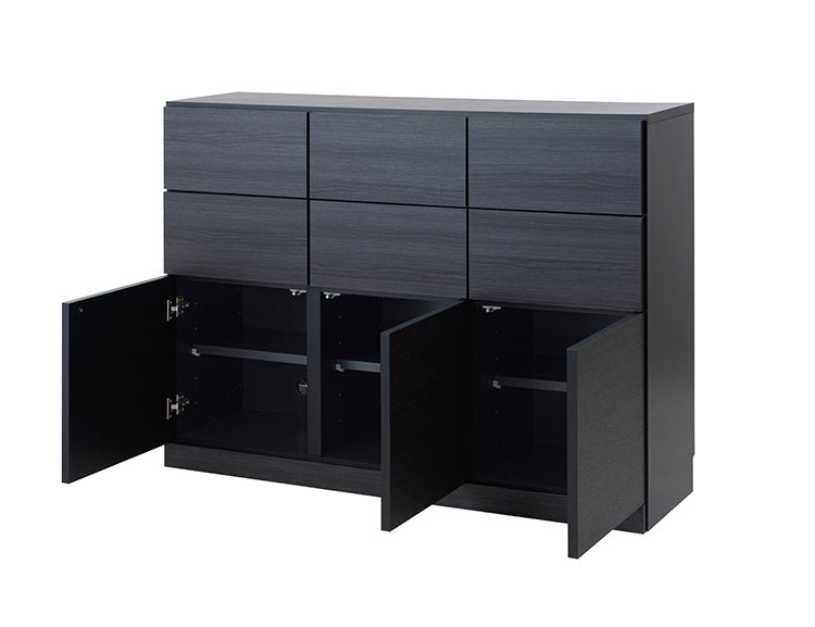 BK-club A4が入る薄型カウンター下収納 幅120cm 奥行34cm 高さ86.5cm キャビネット 完成品 日本製 スタイリッシュブラック 引出しタイプ 薄型 カウンター下収納 キッチン キッチン収納(代引不可)