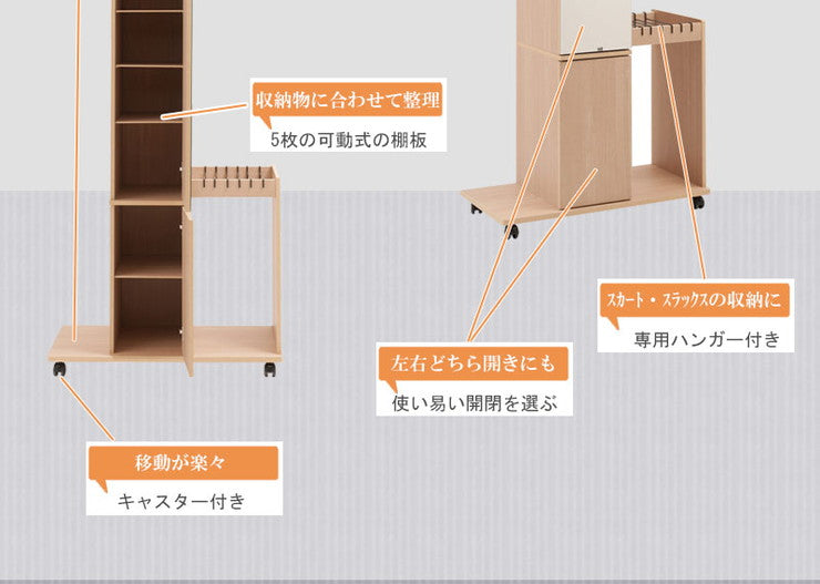 ミラー付き ハンガーラック 幅80 ダブルタイプ ホワイトウォッシュ 白 衣類収納 コートハンガー クローゼット 大容量 おしゃれ 木製 北欧(代引不可)