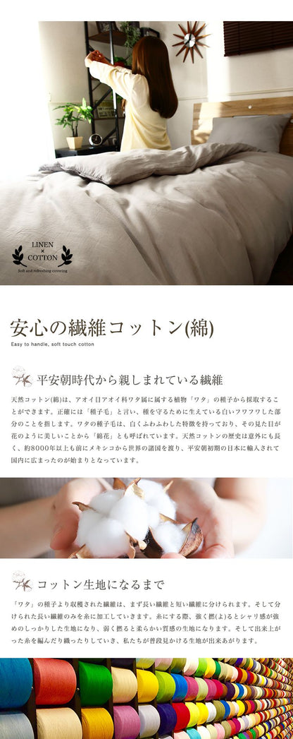 天然リネン&コットン 掛け布団カバー セミダブル 170×210 おしゃれ 北欧 麻混 綿 コットン 掛布団カバー ふとん 掛け布団 カバー 洗濯可能 ウォッシャブル 6色展開 一人暮らし 新生活(代引不可)