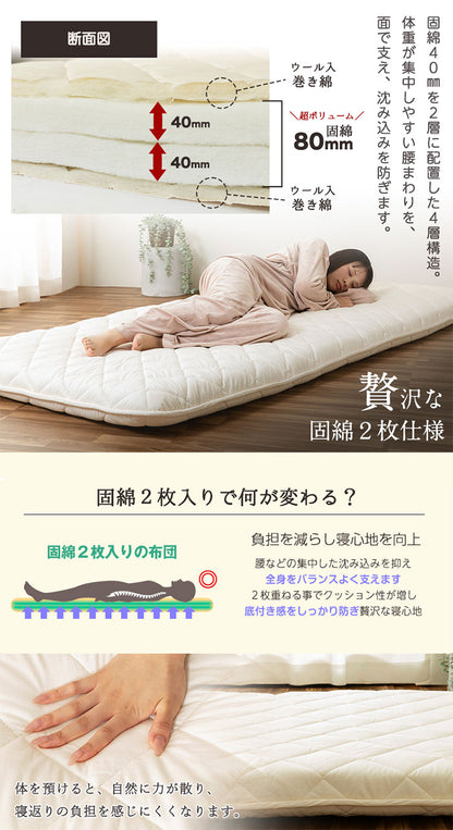 敷き布団 シングル 日本製 羊毛100%使用 100×200 防臭 ウール敷布団 消臭 吸湿性抜群 ウール100% ウール 洗える 丸洗い可能 消臭ウール布団 羊毛布団 敷き布団 羊毛