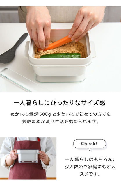 【ミニサイズ2個セット】オークス レイエ ぬかどこボックス ミニ ぬか床500g用 水抜きスリット穴付き ぬか漬け容器 専用しゃもじ付き 漬け物 漬物 保存容器 ぬか床ボックス ぬか漬け LES3254 AUX leye