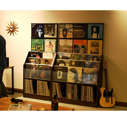 レコードディスプレイラック 木目ナチュラル レコード ジャケット ディスプレイ 約420枚収納 幅103cm ガラス 飾り棚 おしゃれ(代引不可)