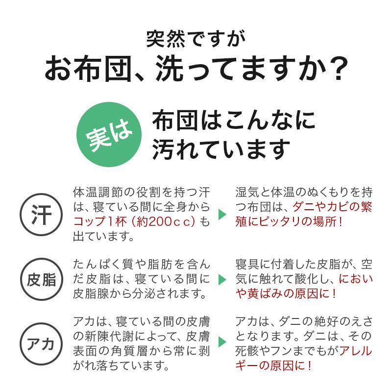 日本製 洗える敷布団 2段ベッド・ロフトベッド用 95×195cm テイジン ウォシュロン中綿使用 アレルギー対策 ダニ防止 ほこり防止 子供 こども ジュニア用 国産(代引不可)