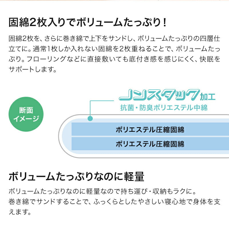 敷布団 ノンスタック 四層敷布団 セミシングル 日本製 四層ボリューム敷布団 抗菌 防臭 固綿 女性 一人暮らし(代引不可)