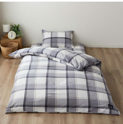 掛けふとんカバー 幅150cm Hyppiness ダブルサイズ 綿100%洗いざらし チェック柄 8か所スナップボタン付き ふんわり優しい肌ざわり 210cmファスナー