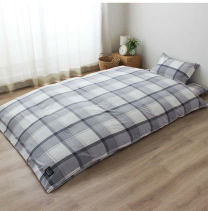 掛けふとんカバー 幅150cm Hyppiness ダブルサイズ 綿100%洗いざらし チェック柄 8か所スナップボタン付き ふんわり優しい肌ざわり 210cmファスナー