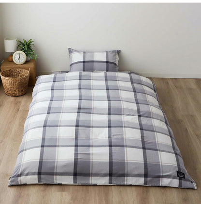 掛けふとんカバー 幅150cm Hyppiness ダブルサイズ 綿100%洗いざらし チェック柄 8か所スナップボタン付き ふんわり優しい肌ざわり 210cmファスナー