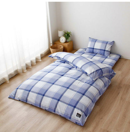 掛けふとんカバー 幅150cm Hyppiness ダブルサイズ 綿100%洗いざらし チェック柄 8か所スナップボタン付き ふんわり優しい肌ざわり 210cmファスナー