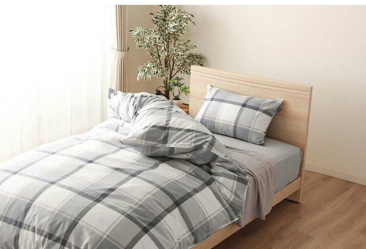掛けふとんカバー 幅150cm Hyppiness ダブルサイズ 綿100%洗いざらし チェック柄 8か所スナップボタン付き ふんわり優しい肌ざわり 210cmファスナー
