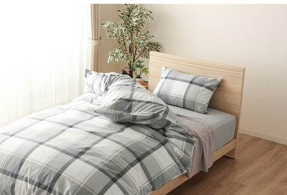 掛けふとんカバー 幅150cm Hyppiness ダブルサイズ 綿100%洗いざらし チェック柄 8か所スナップボタン付き ふんわり優しい肌ざわり 210cmファスナー