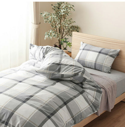 敷きふとんカバー 幅105cm Hyppiness シングルロングサイズ 幅105cm 綿100%洗いざらし チェック柄 ふんわり優しい肌ざわり 210cmファスナー ベッドルーム ベッド ふとんカバー