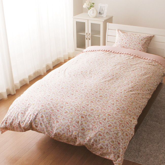 綿100％ オシャレなフリル付きがかわいい掛布団カバー メルヘン柄 ギンガムチェック 掛カバー シングルロング （150×210cm）