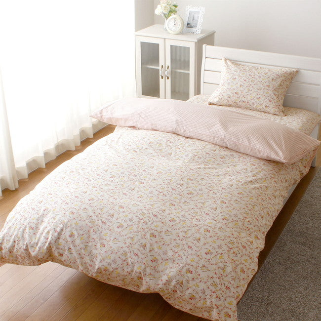 綿100％ オシャレなフリル付きがかわいい掛布団カバー メルヘン柄 ギンガムチェック 掛カバー シングルロング （150×210cm）