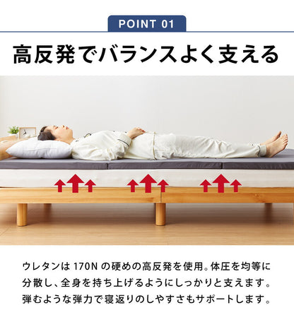 日本製 活性炭入り 三つ折りマットレス シングル 高反発 硬め 170N 体圧分散 寝返り マットレス 三つ折り かたい おりたたみ 防臭 炭入り 男性用 臭い(代引不可)