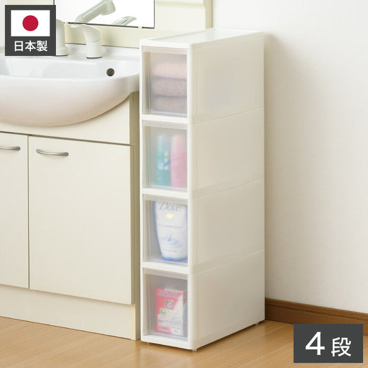 リセ スリムストッカー 幅18cm 引出し4段 M4 日本製 JEJ ジェイイージェイ すき間収納 隙間 収納ボックス 小棚 6段 キャスターつき 収納ケース プラスチック収納 キッチン 洗面所 脱衣所(代引不可)