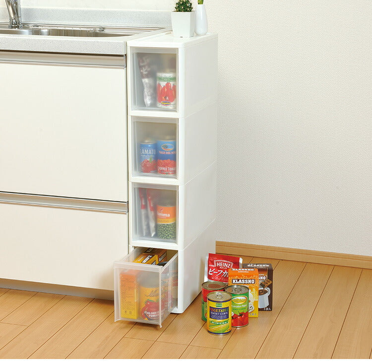 リセ スリムストッカー 幅18cm 引出し4段 M4 日本製 JEJ ジェイイージェイ すき間収納 隙間 収納ボックス 小棚 6段 キャスターつき 収納ケース プラスチック収納 キッチン 洗面所 脱衣所(代引不可)