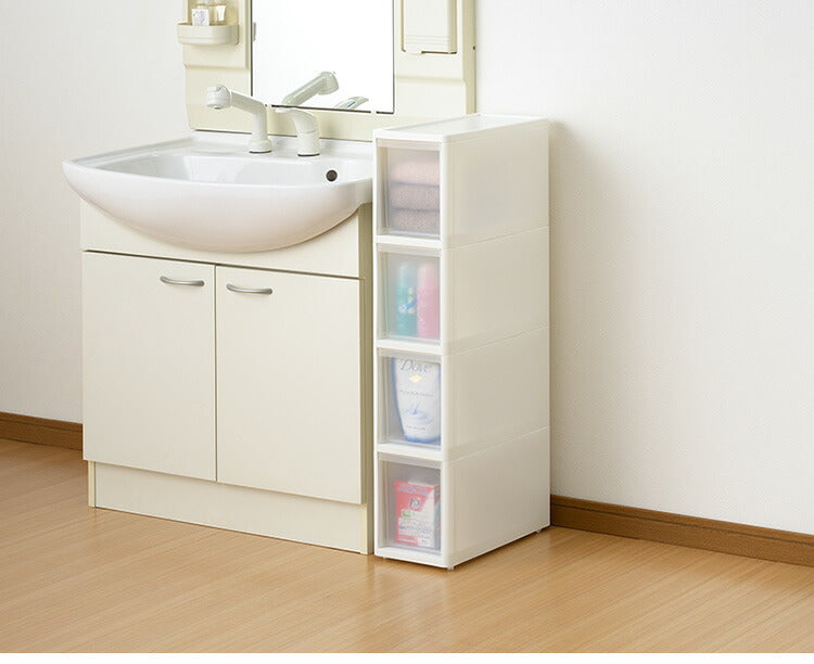 リセ スリムストッカー 幅18cm 引出し4段 M4 日本製 JEJ ジェイイージェイ すき間収納 隙間 収納ボックス 小棚 6段 キャスターつき 収納ケース プラスチック収納 キッチン 洗面所 脱衣所(代引不可)