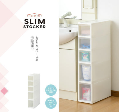 リセ スリムストッカー 幅18cm 引出し5段 S3M2 日本製 JEJ ジェイイージェイ すき間収納 隙間 収納ボックス 小棚 6段 キャスターつき 収納ケース プラスチック収納 キッチン 洗面所 脱衣所(代引不可)