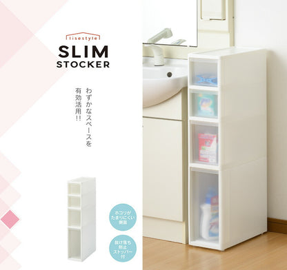 リセ スリムストッカー 幅18cm 引出し4段 S2M1L1 日本製 JEJ ジェイイージェイ すき間収納 隙間 収納ボックス 小棚 6段 キャスターつき 収納ケース プラスチック収納 キッチン 洗面所 脱衣所(代引不可)