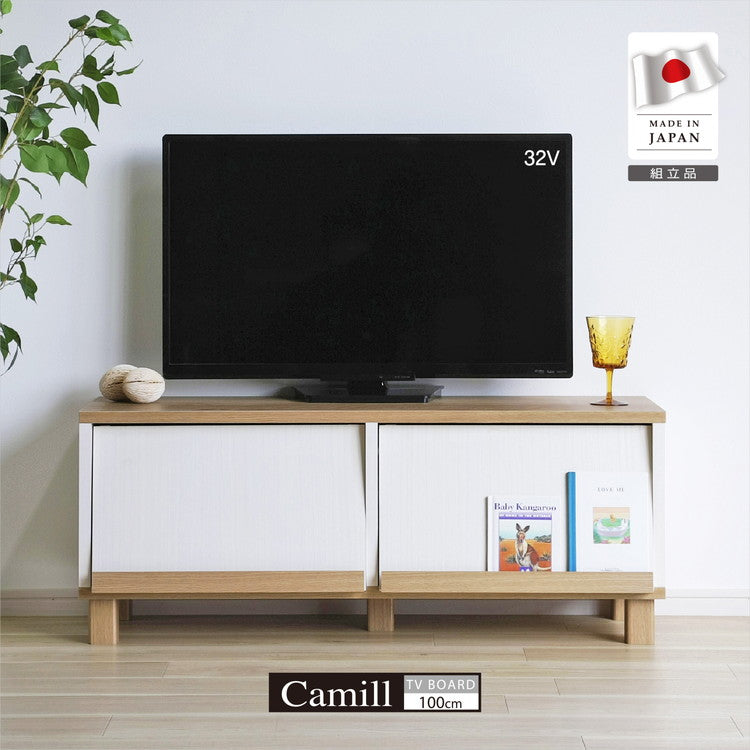 日本製 フレンチカントリーローボード カミール 幅100cm テレビ台 2トーンカラー 魅せる×隠す収納 テレビボード リビングボード ローボード TVボード フラップ扉 収納 ディスプレイ(代引不可)