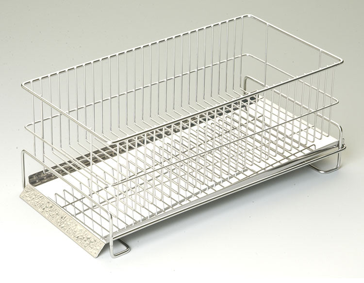 日本製 燕三条 水切りラック かご単品 シンク横 水が流れるトレー付き スリム 横置き 37×19cm オールステンレス 水切りかご 水切りカゴ(代引不可)