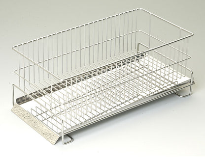 日本製 燕三条 水切りラック かご単品 シンク横 水が流れるトレー付き スリム 横置き 37×19cm オールステンレス 水切りかご 水切りカゴ(代引不可)