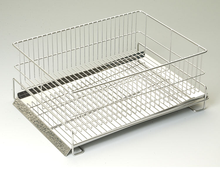 日本製 燕三条 水切りラック かご単品 シンク横 水が流れるトレー付き レギュラー 横置き 37×27cm オールステンレス 水切りかご 水切りカゴ(代引不可)